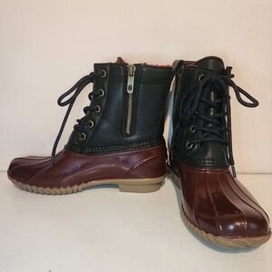Used Tommy Hilfiger Black and Red Rain Duck Marine Boots Women’s 6
